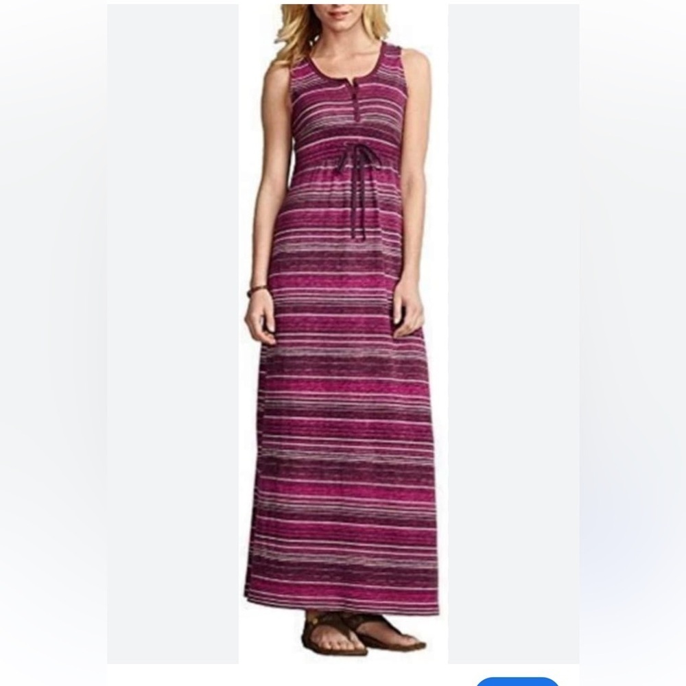 EDDIE BAUER M 100% cotton striped sleeveless simple maxi dress coastal summer